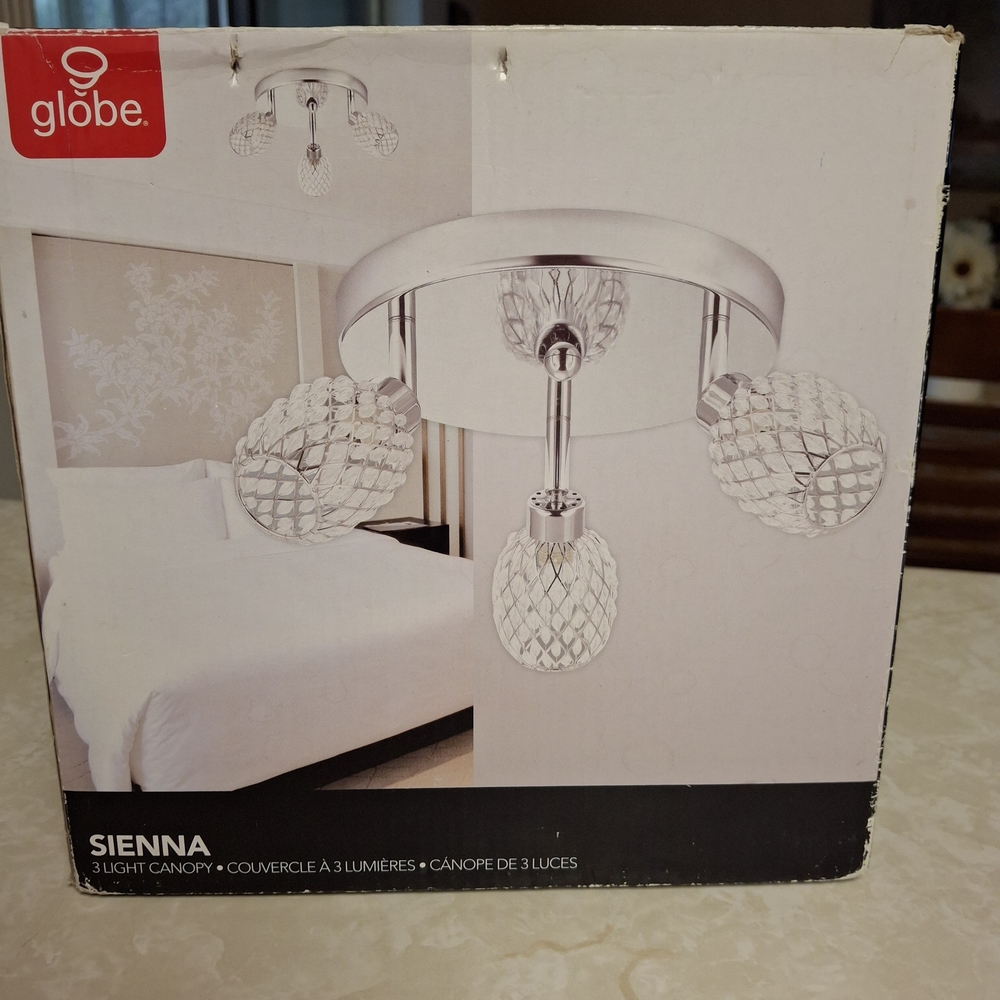 Globe Chrome 3-Light Ceiling Fixture with Clear Crystal Shades